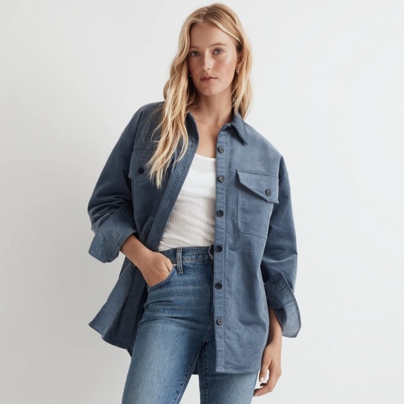 Madewell Corduroy Twill Oversized Shirt-Jacket - size XS - teapot blue - Picture 1 of 8